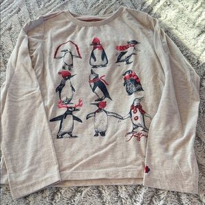 Festive Penguin Print Crewneck long sleeve shirt